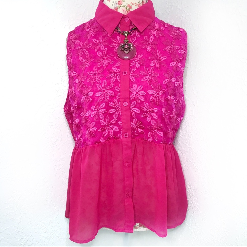 Fashion Exit Hot Pink Floral Embroidered Blouse